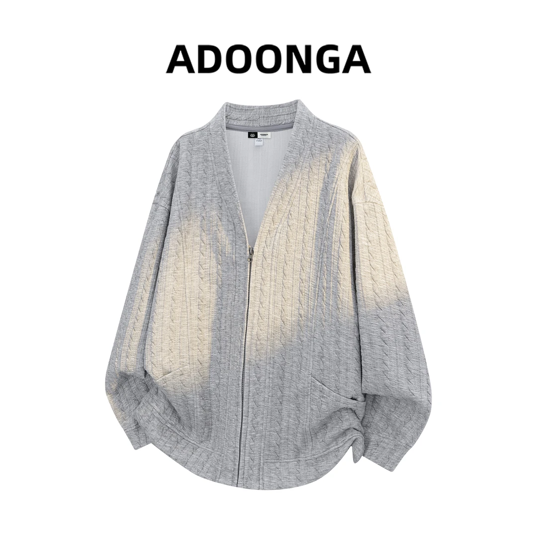 ADOONGA复古慵懒风v领针织开衫男秋季高级感松弛感老钱风提花外套