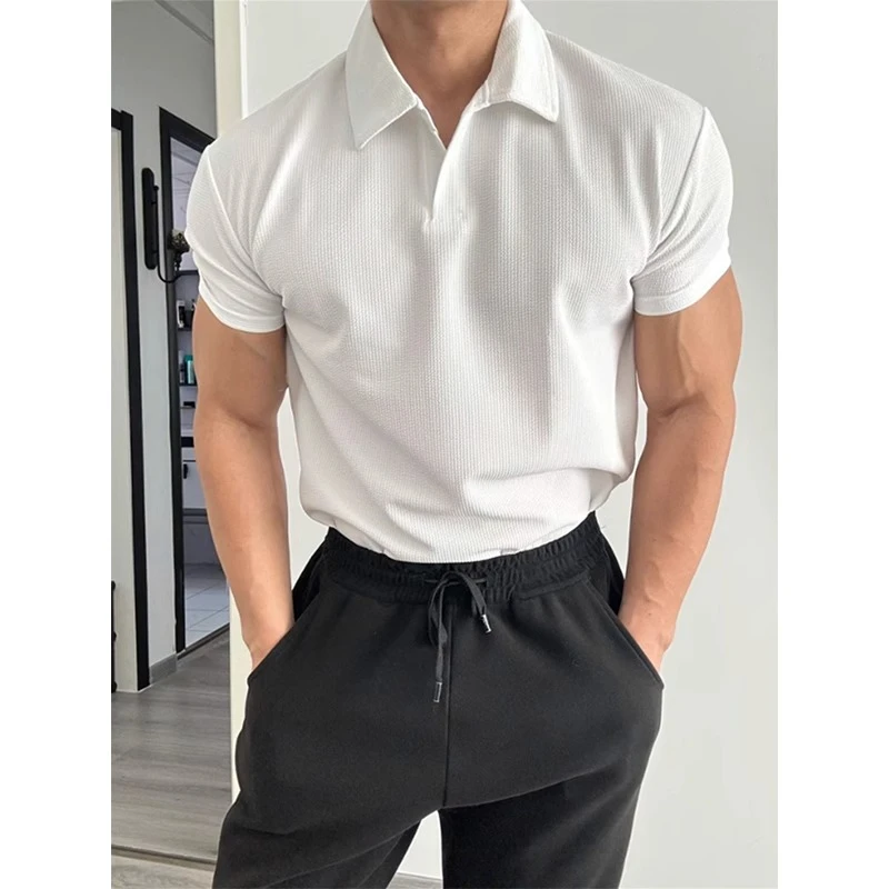白色短袖老钱风polo衫男夏季收袖口t恤美式穿搭半截袖男装男款
