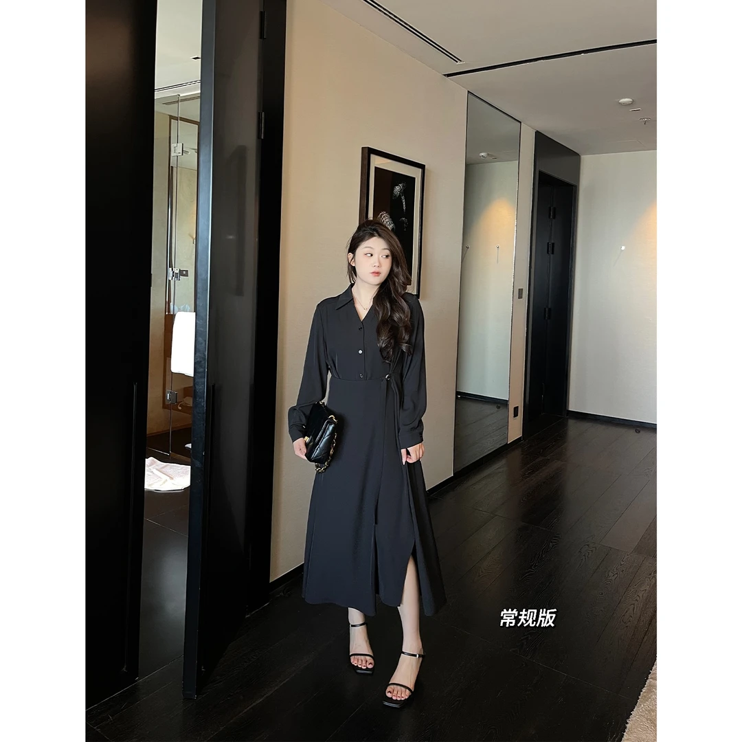 裂渡宣宣【半岛美术馆】微胖大码女不规则褶皱双版本连衣裙ZY508F05