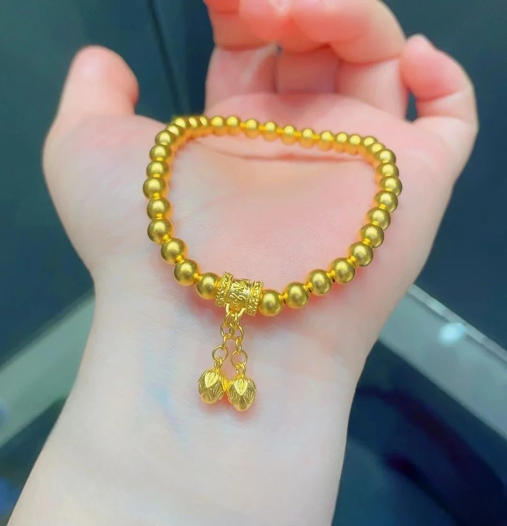 禧福水贝黄金两世欢手链足金莲蓬手串新款流苏六字真言转运珠