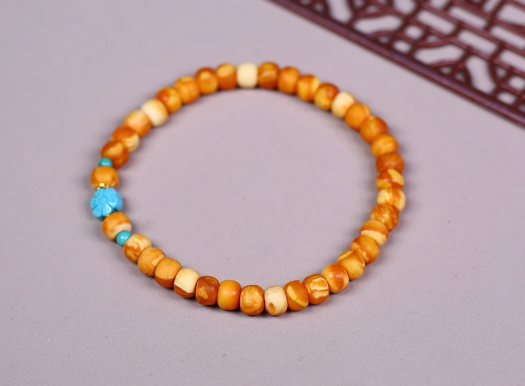 5.9mm橘皮老蜡老型手串，配件皆原矿
