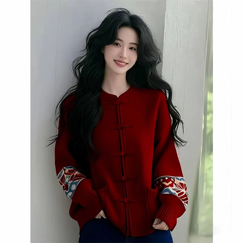 新中式时尚高级感针织衫女2026年春秋季新款小个子国风设计感上衣