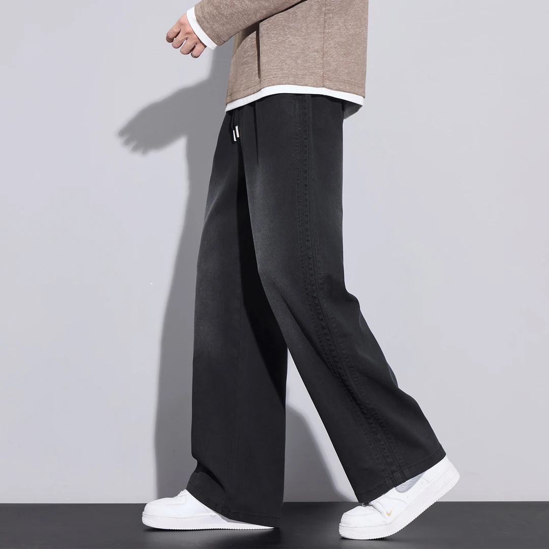 男士秋季莱赛尔仿牛休闲长裤子2025新款宽松直筒运动裤男百搭复古