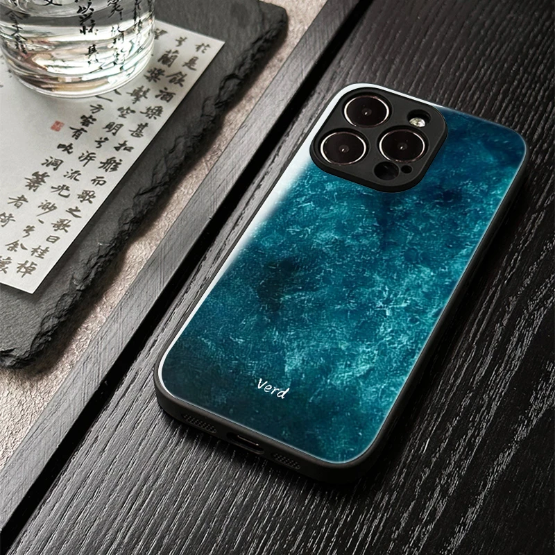 「青雘石理」新中式苹果16promax手机壳玻璃iphone15高级感14保护套