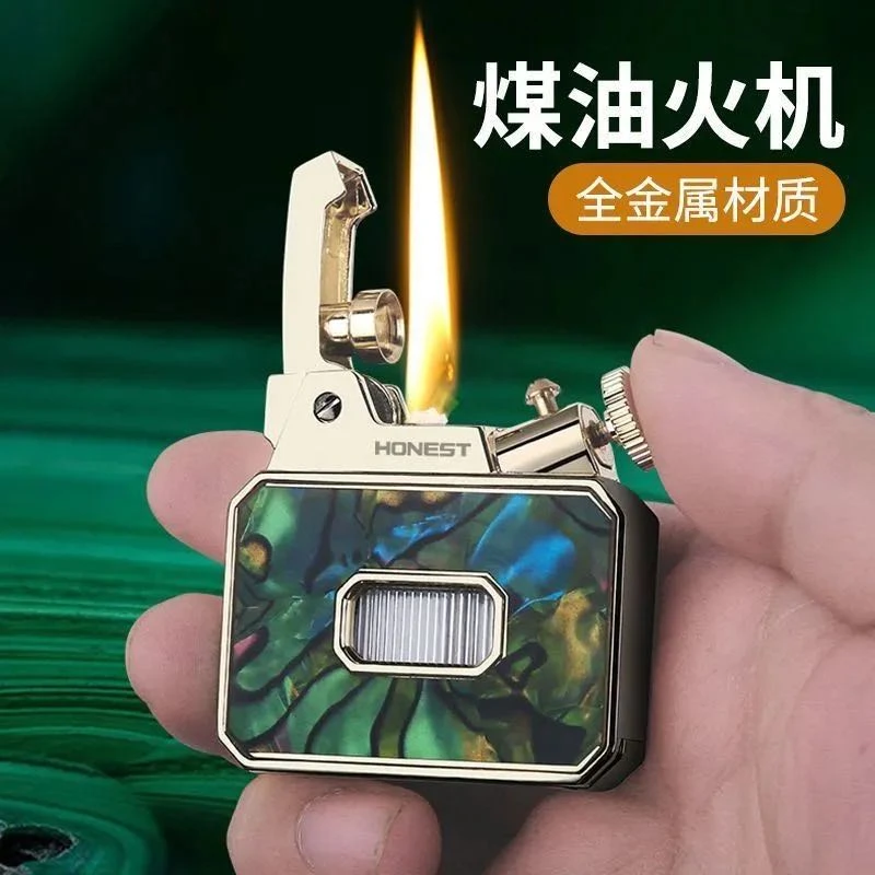 百诚新品煤油打火机千龙一键弹射点火透明仓个性创意男士生日礼物