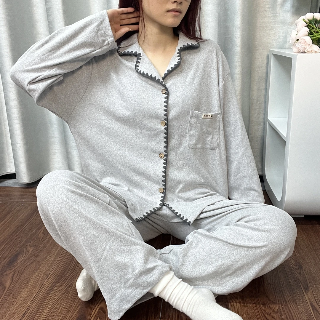 知莺德绒女士春秋冬款睡衣翻领家居服套装长袖保暖65016