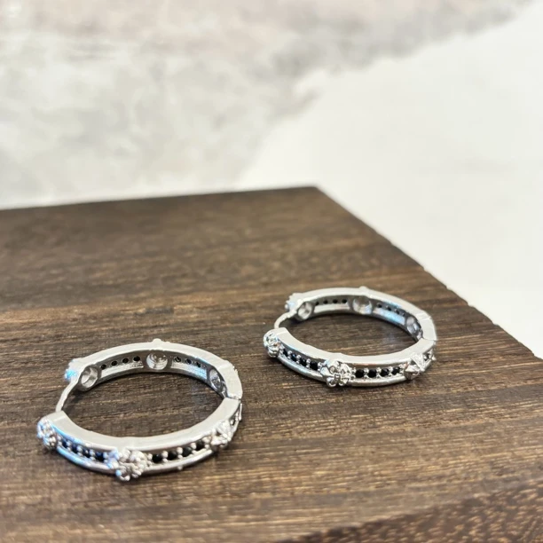 铜合金合成锆石耳饰 圆形鸢尾黑锆耳环EH2985