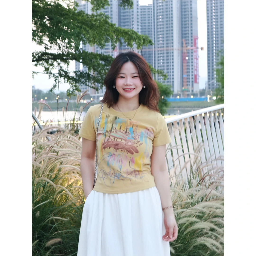 奈看小个子【油画少女】夏季新款韩版正肩短袖时尚百搭T恤
