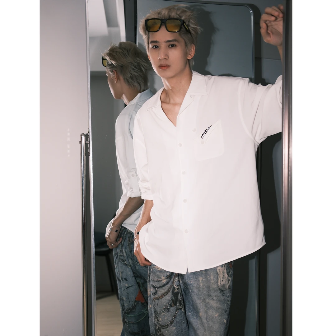 聪明陈 日系小众设计感休闲长袖衬衫男痞帅百搭上衣潮30145