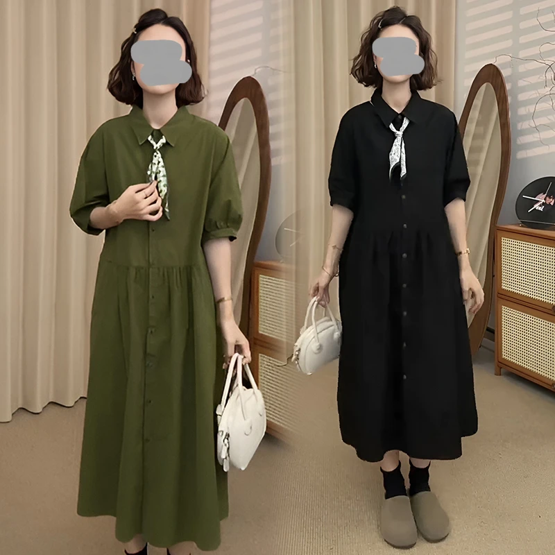 2025夏季新款女装绿色连衣裙宽松收腰显瘦夏季碎花收腰妈妈连衣裙