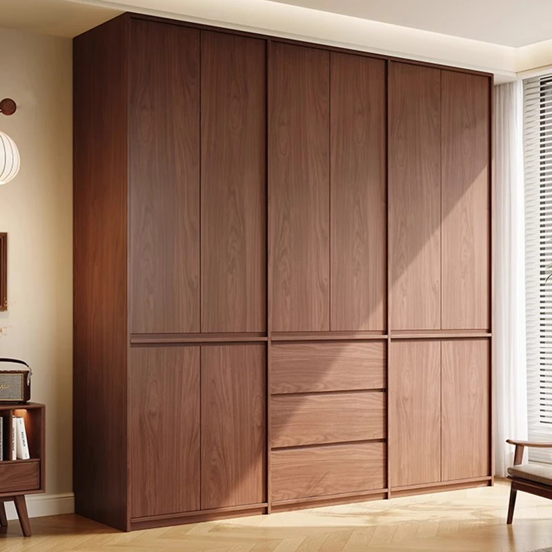 2025实木衣柜胡桃色骨骼线ENF级橡木家用卧室储物衣橱爆款
