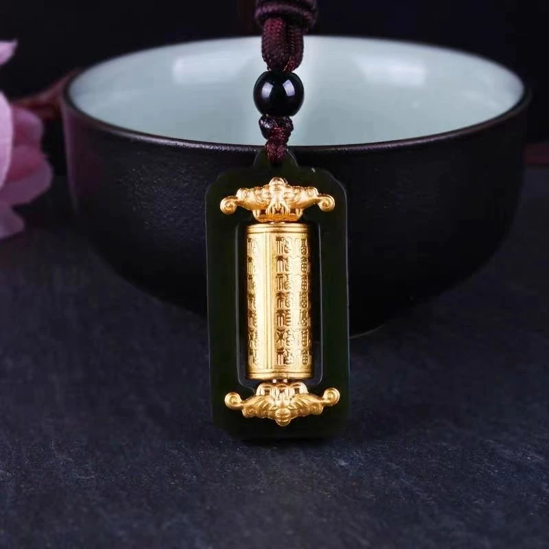 和田玉镶嵌足金转经筒