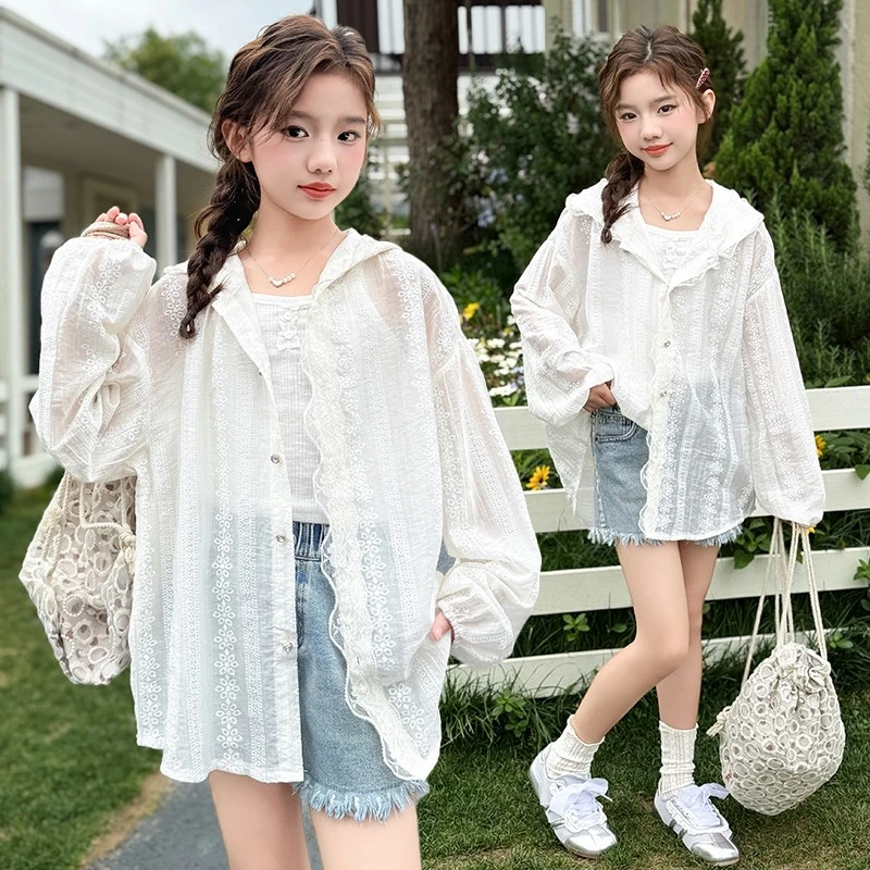 女童夏季外套2025新款儿童洋气时髦中大童薄款连帽防晒衣夏装上衣