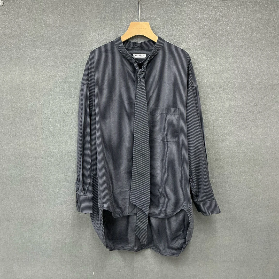 99新 Balenciaga/巴黎世家 背后印花logo条纹长袖衬衫40码