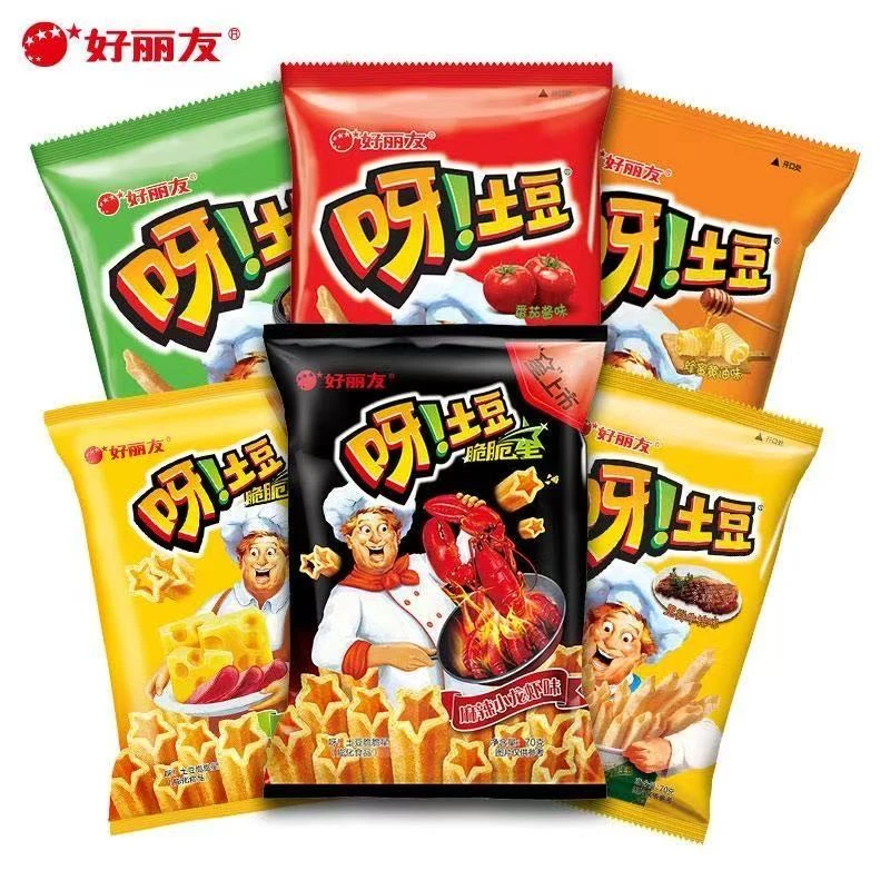 好丽友呀土豆薯条70g番茄龙虾烤鸡味休闲食品膨化办公解馋小零食