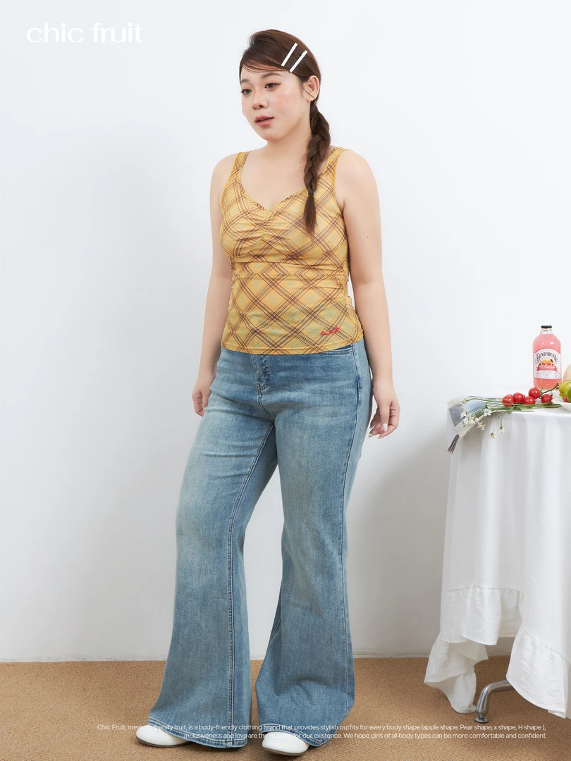 Chic Fruit大码微胖潮流风通勤直筒牛仔裤蓝色