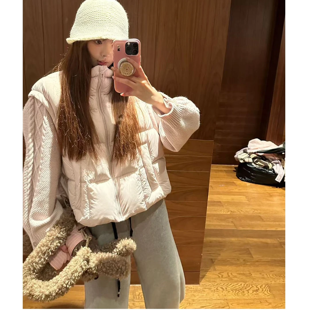 CHACHA【瑜伽羽绒服】休闲时尚百搭绞花针织袖拼接羽绒服