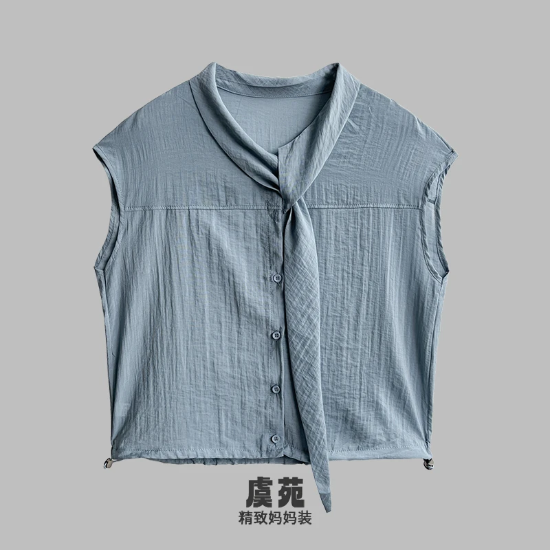 时尚洋气女士纯色减龄无袖薄款纯色T恤女夏简约打底衫衬衫妈妈装