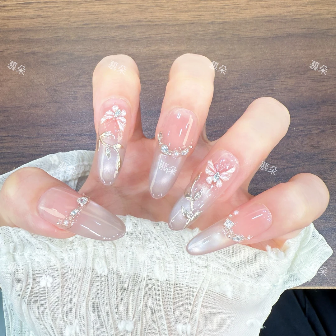 【双生蝶】纯手工穿戴甲气质猫眼显白美甲成品可拆卸十片