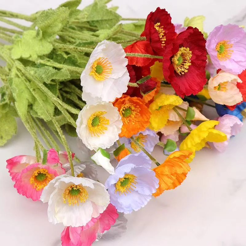 轮胎茶几插花虞美人高级真花束客厅装饰网红假花拍照道具