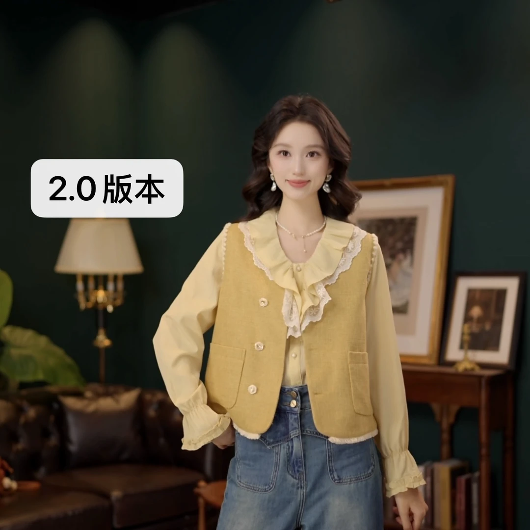 琦琦【浓浓秋意】港风复古纯色无袖马甲显瘦YE0708310