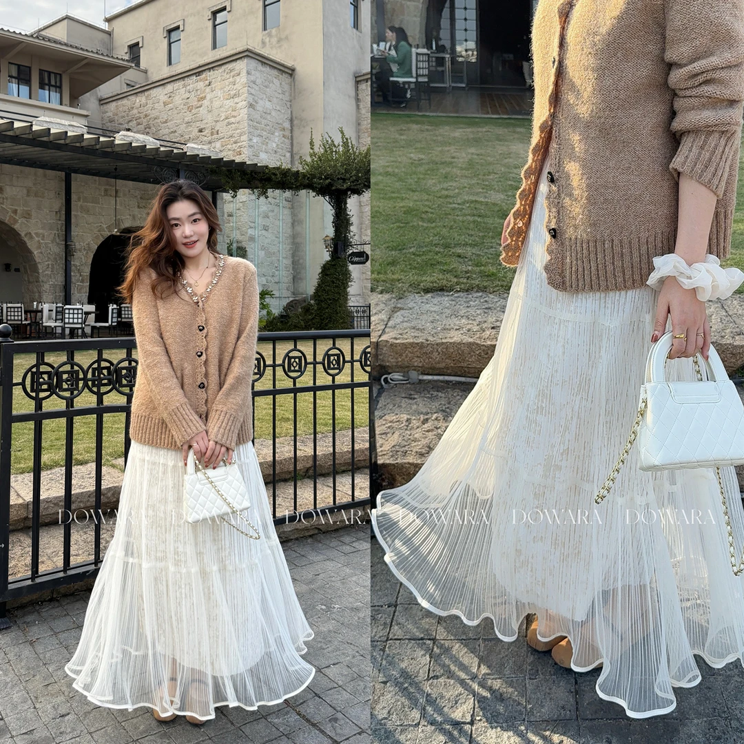 大婉酱微胖定制【浮光裙】高腰百褶裙中长款垂感气质仙气纱裙 3097D