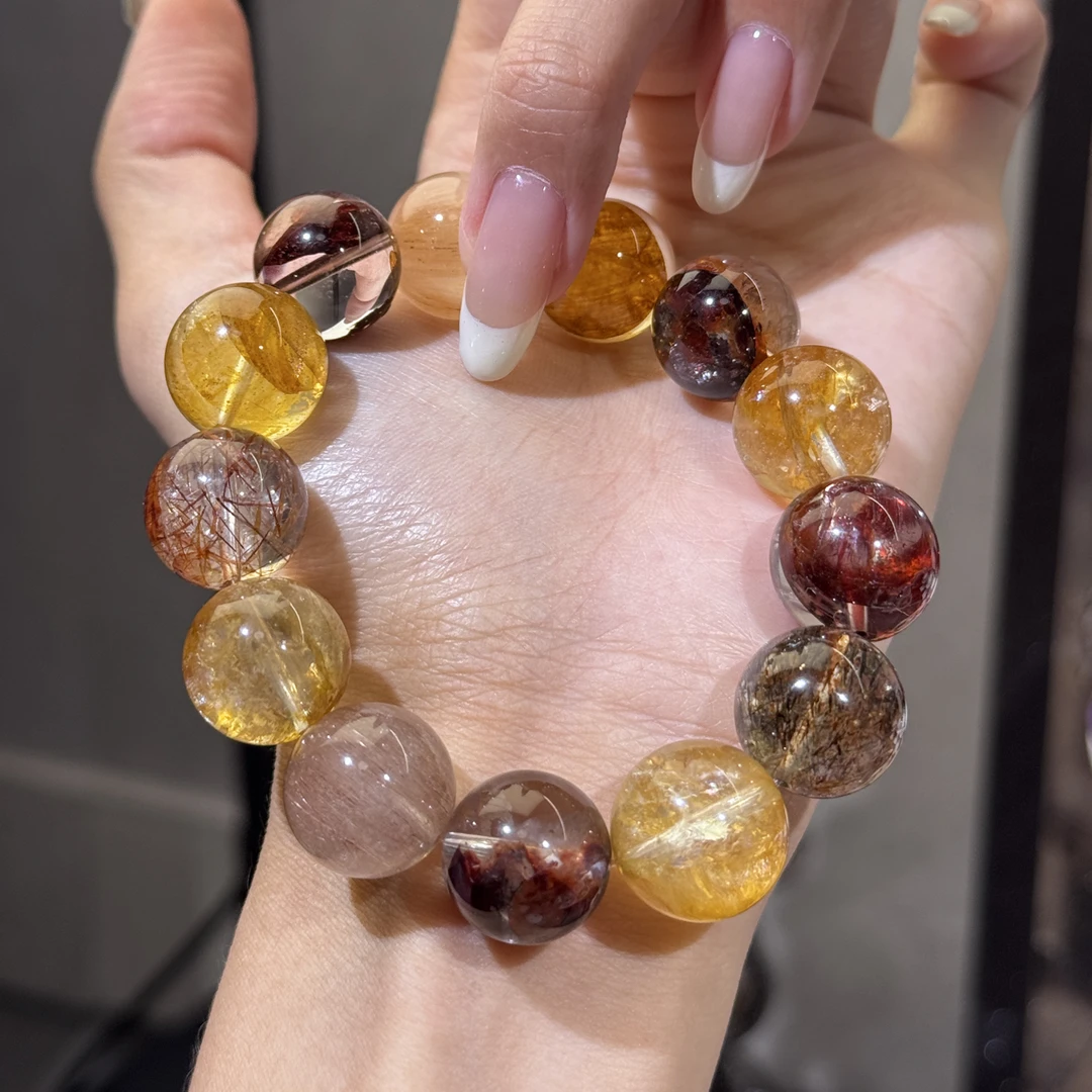 收藏级天然多宝胶花兔毛超七水晶手串