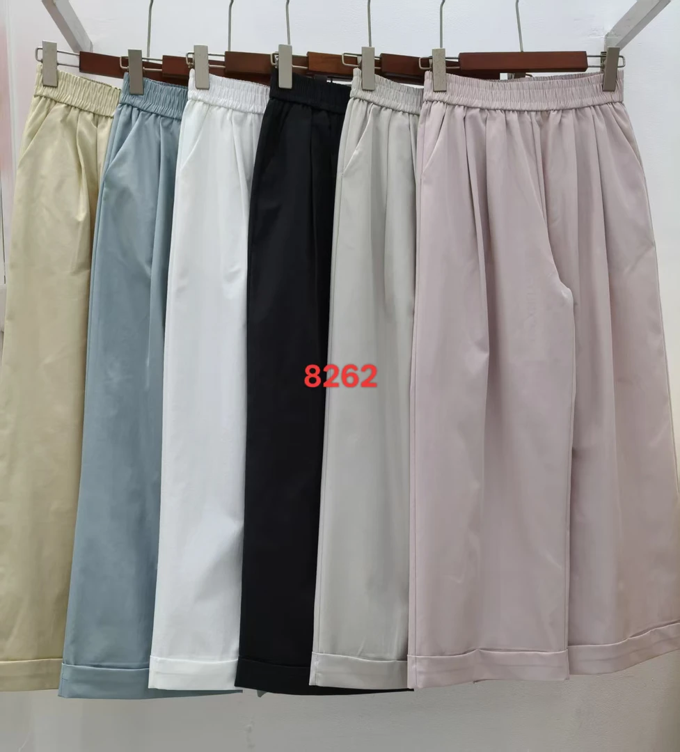 【公主屋现货】裤脚卷边直筒休闲裤8262