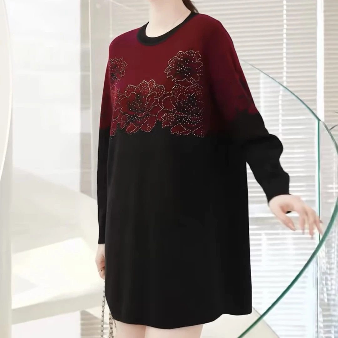 【550】秋冬新款时尚妈妈装洋气减龄连衣裙打底外穿毛衣女连衣裙