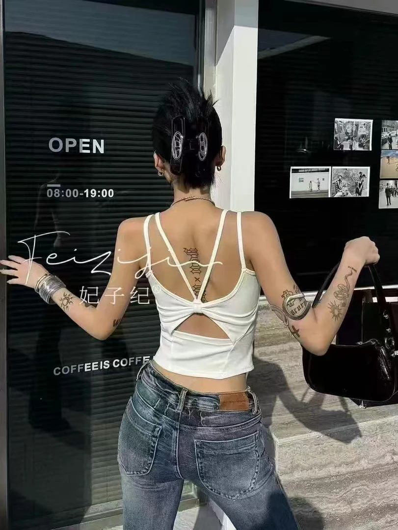 美背设计带胸垫吊带背心女性感露背内搭外穿打底抹胸上衣