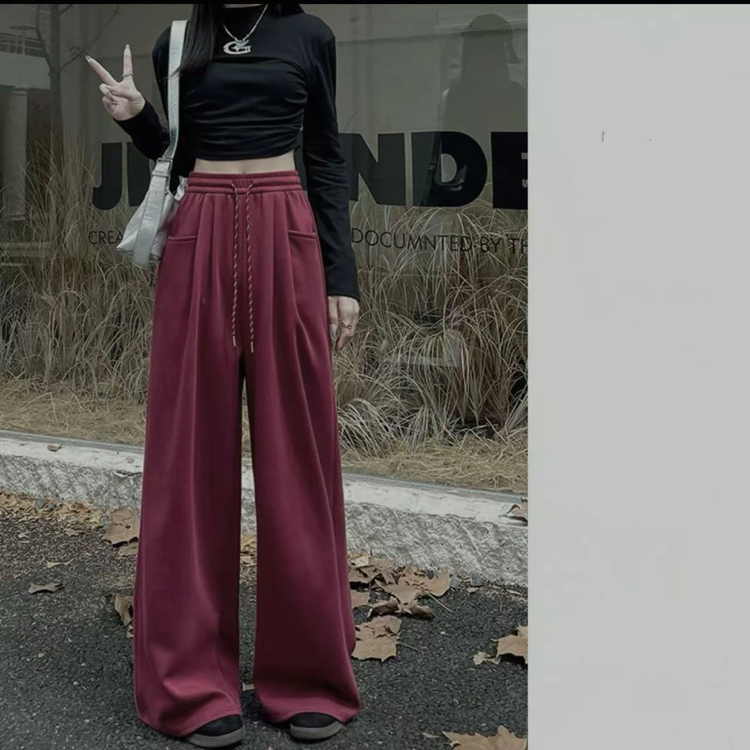 8076-直插口袋（红白两色）抽绳直筒裤