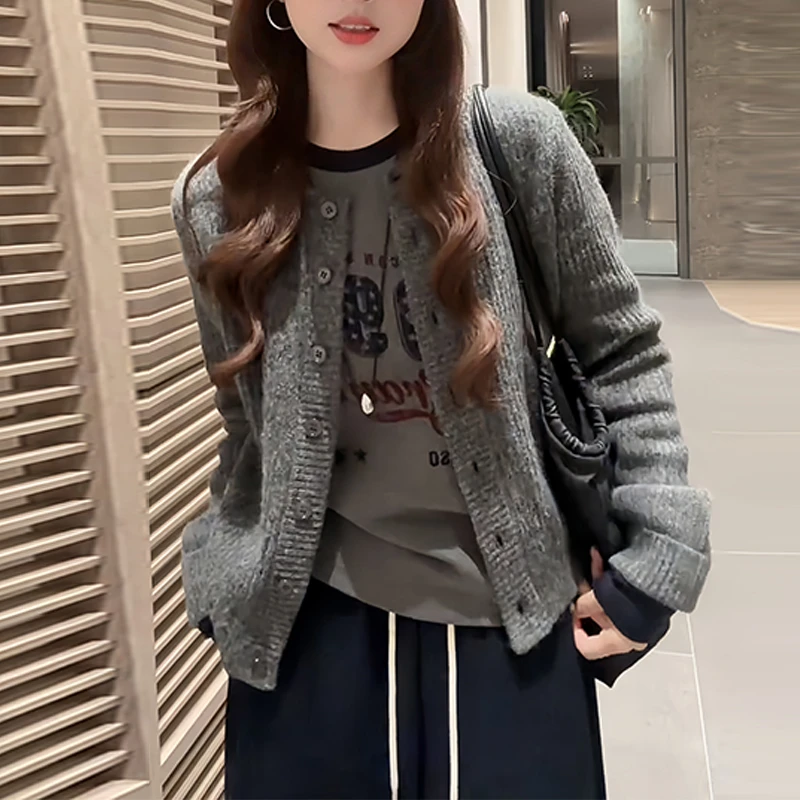 港风复古长袖针织衫毛衣外套女2025春秋新款宽松显瘦气质开衫上衣