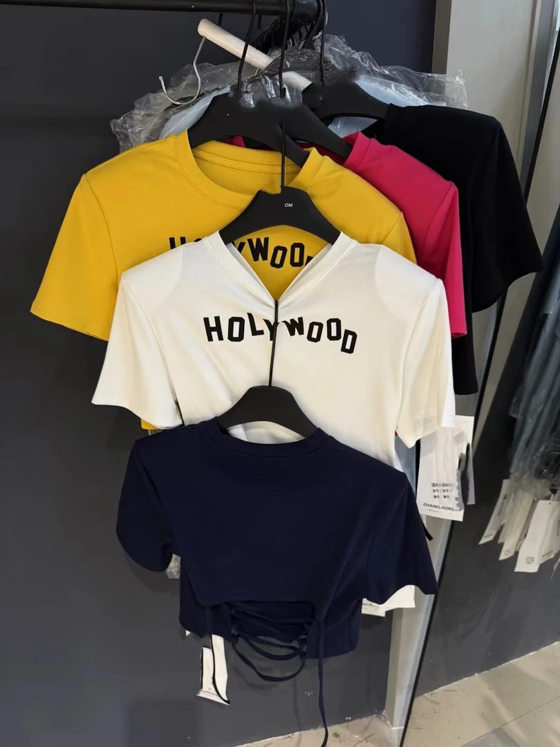 洁哥 新品纯欲辣妹字母后腰交叉绑带上衣