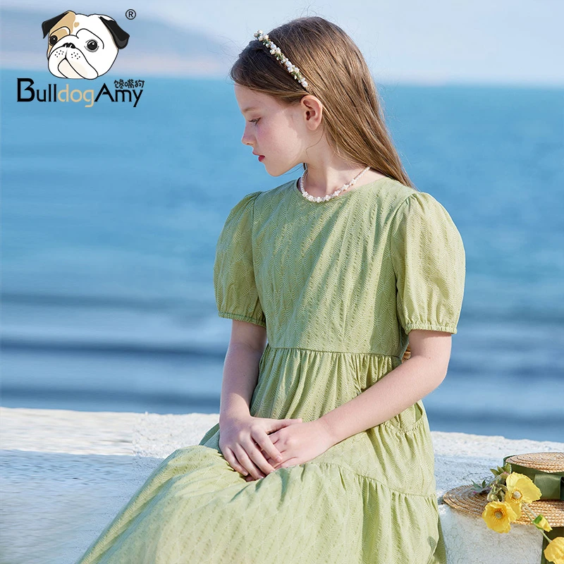 女童小清新连衣裙2025夏装新款洋气泡泡袖儿童公主裙女孩纯棉裙子