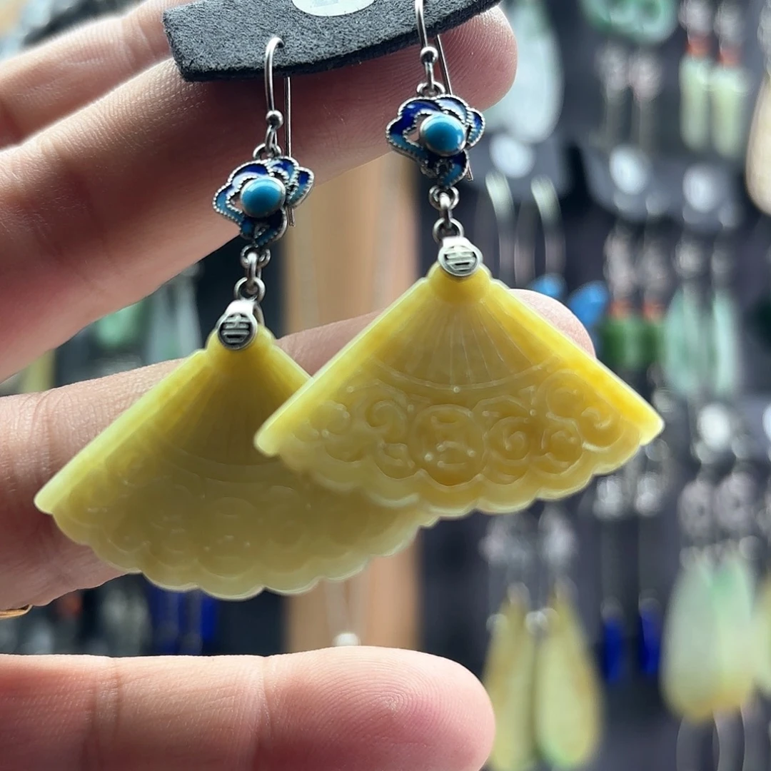 翡翠耳饰银S925镶嵌鹏*