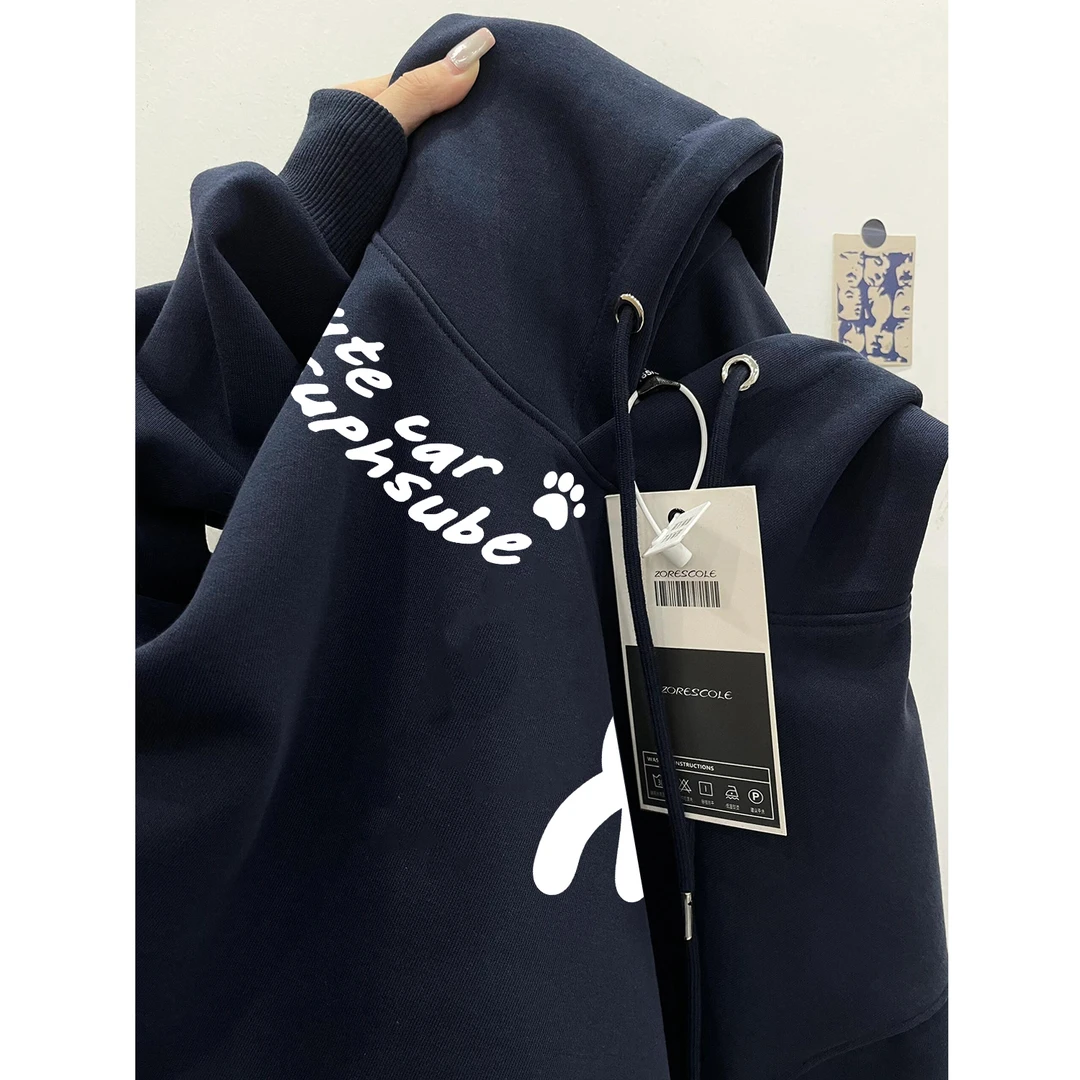 WASSUP HSUBE美式潮流宽松印花猫咪长袖秋冬卫衣休闲字母情侣上衣