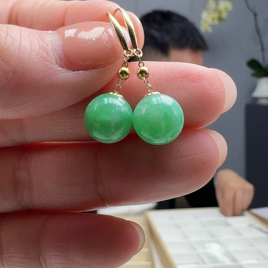 翡翠耳饰18K金镶嵌天然