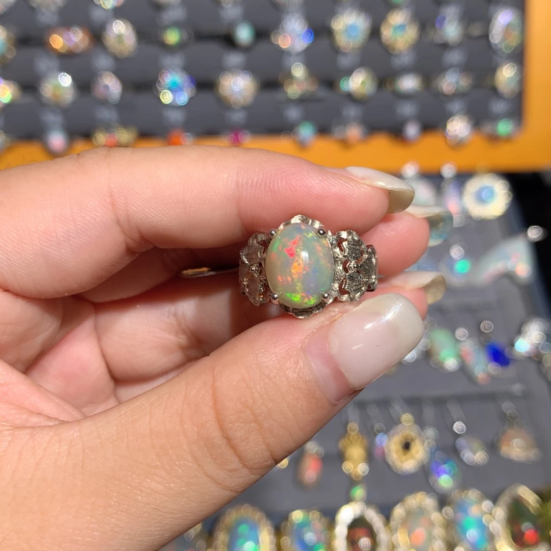 银S925镶嵌欧泊欧泊戒指l