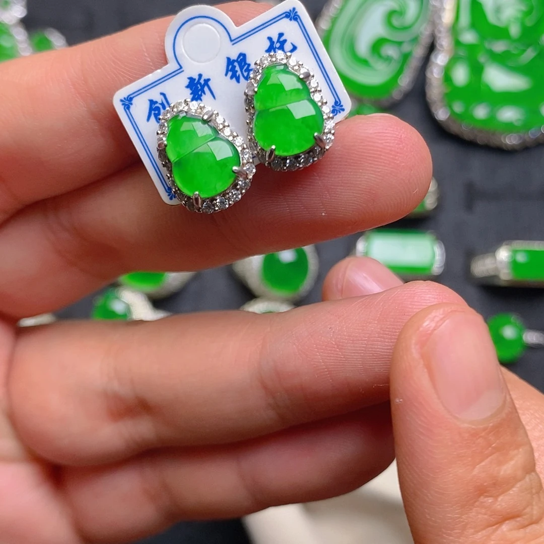 翡翠银S925镶嵌耳饰耳饰