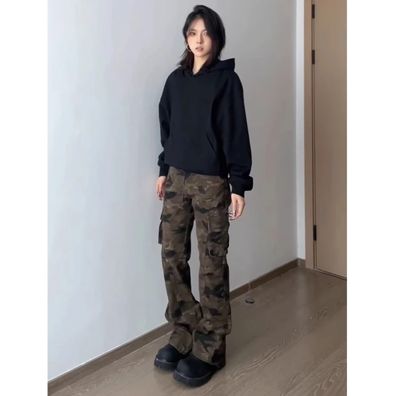 美式复古大口袋迷彩工装裤男款cleanfit水洗做旧伐木裤直筒微喇裤