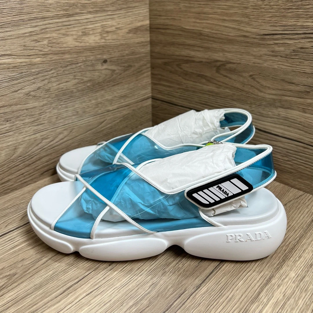 未使用 Prada/普拉达 白蓝凉鞋 38码