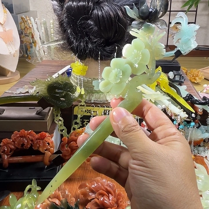 蛇纹石玉合金发饰