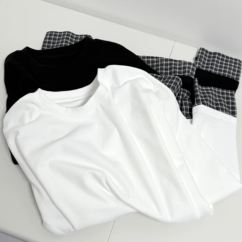 设计感假两件德绒大版T恤女宽松休闲韩版加厚磨毛打底衫春秋内搭