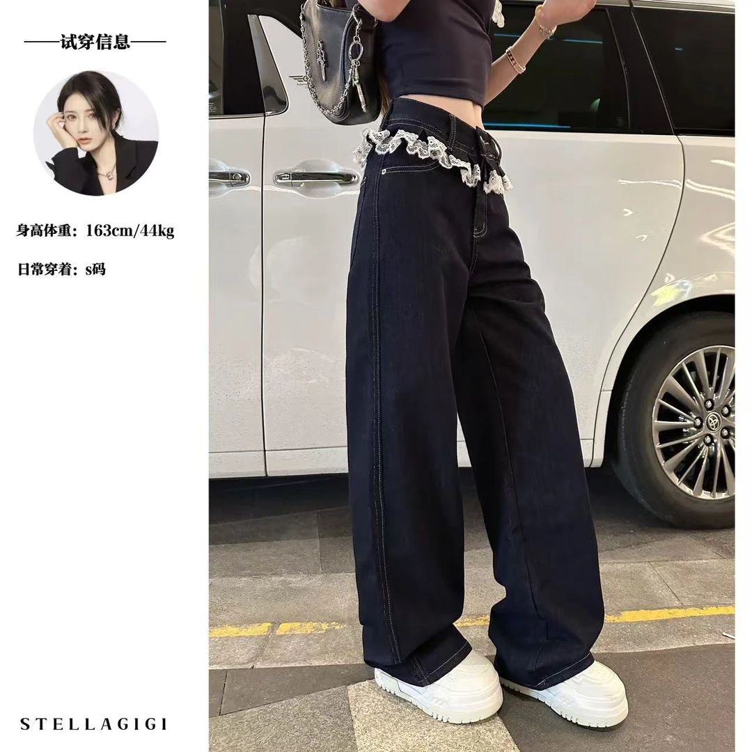 SG / 杨依姗 SS蕾丝花边美式复古直筒牛仔裤K-20250641
