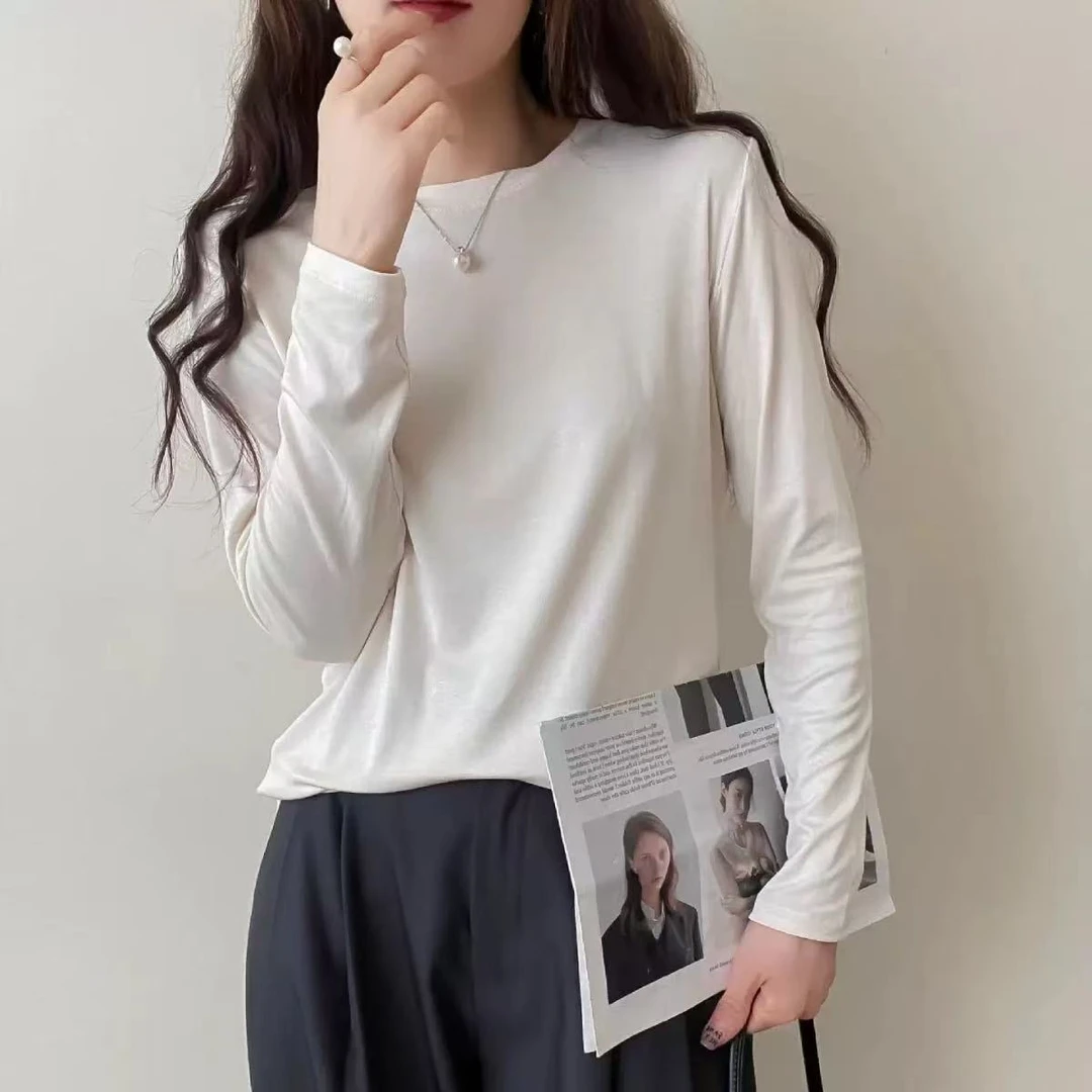 水溶细羊打底衫女秋冬韩版上衣圆领半高领纯色长袖内搭打底上衣女