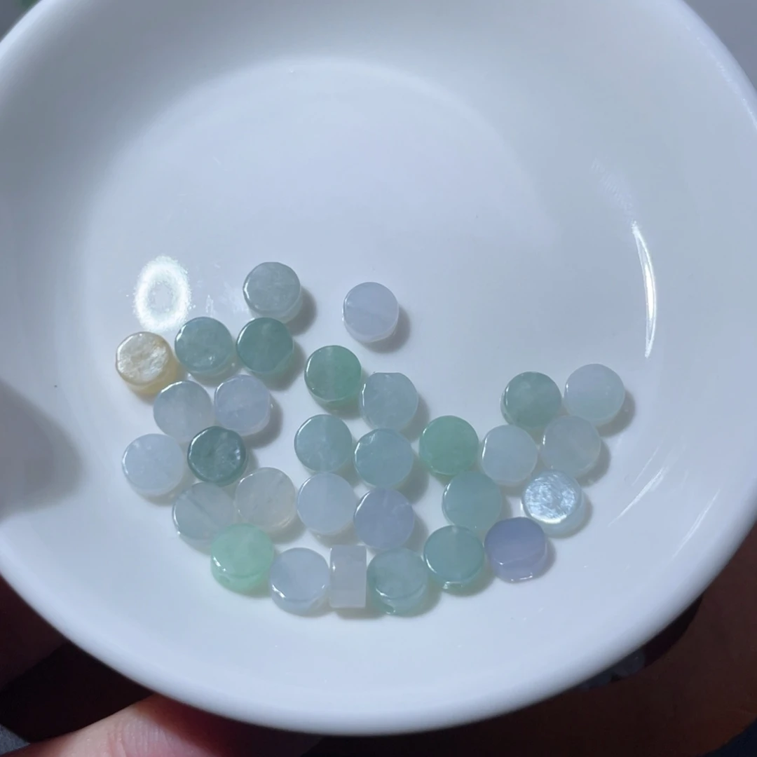 翡翠散珠通孔小圆饼卡6，30颗
