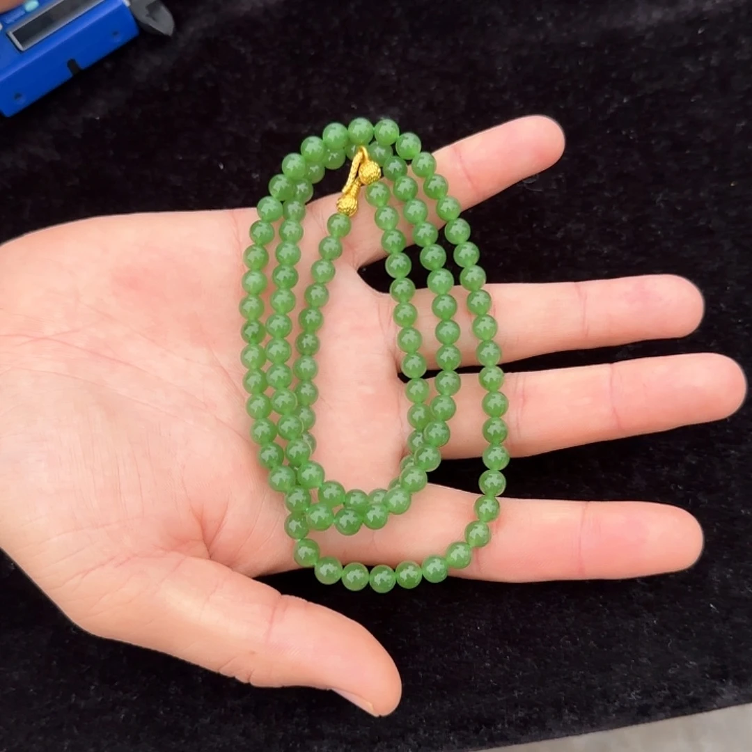 和田玉未镶嵌颈饰碧玉苹果绿满色纯净收藏108