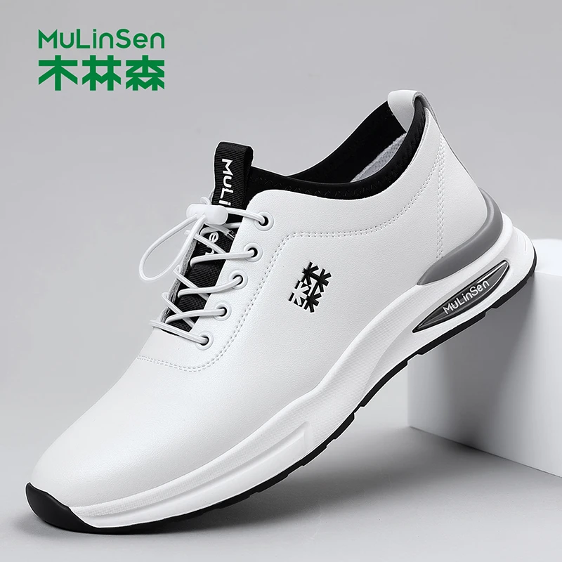 木林森男鞋2025秋季新款透气时尚休闲皮鞋男士百搭潮流小白鞋3930