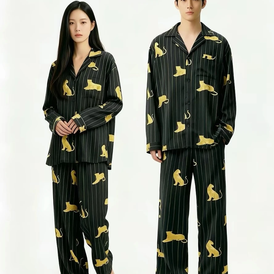 【暗金条纹黑豹星光锻男女同款】新款潮牌可外穿居家服套装