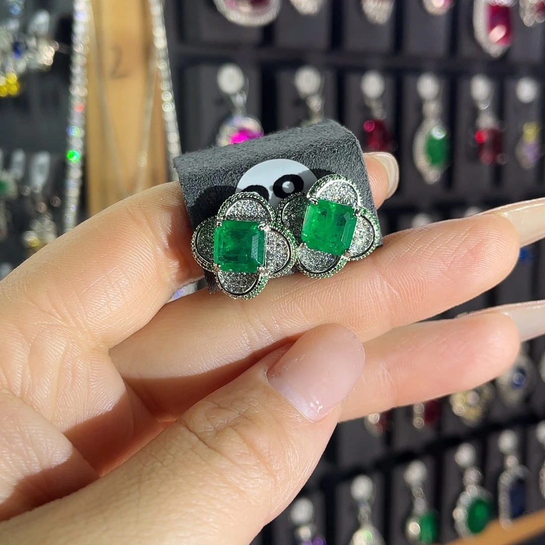 耳饰银S925镶嵌祖母绿38